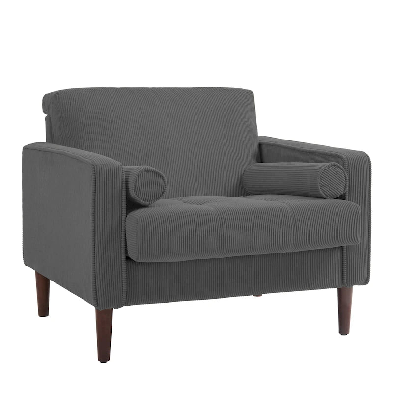 Ensemble de 2 fauteuils d'appoint surdimensionnés en tissu velours côtelé avec pieds en bois