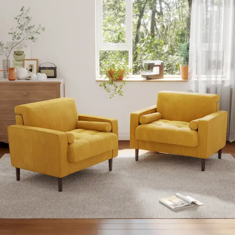 Ensemble de 2 fauteuils d'appoint surdimensionnés en tissu velours côtelé avec pieds en bois