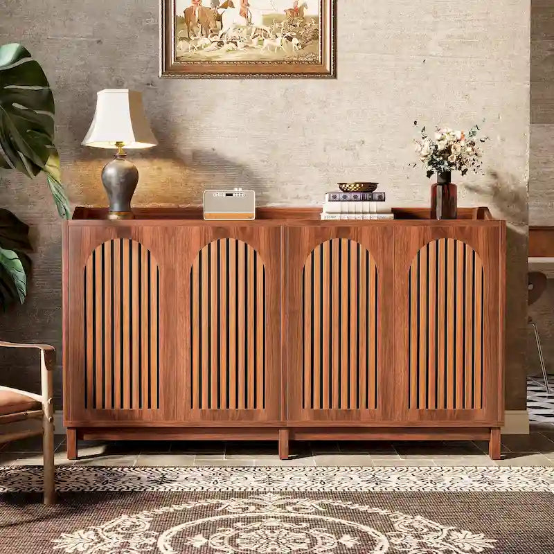 Buffet de style campagnard de 57 pouces avec portes et étagère réglable