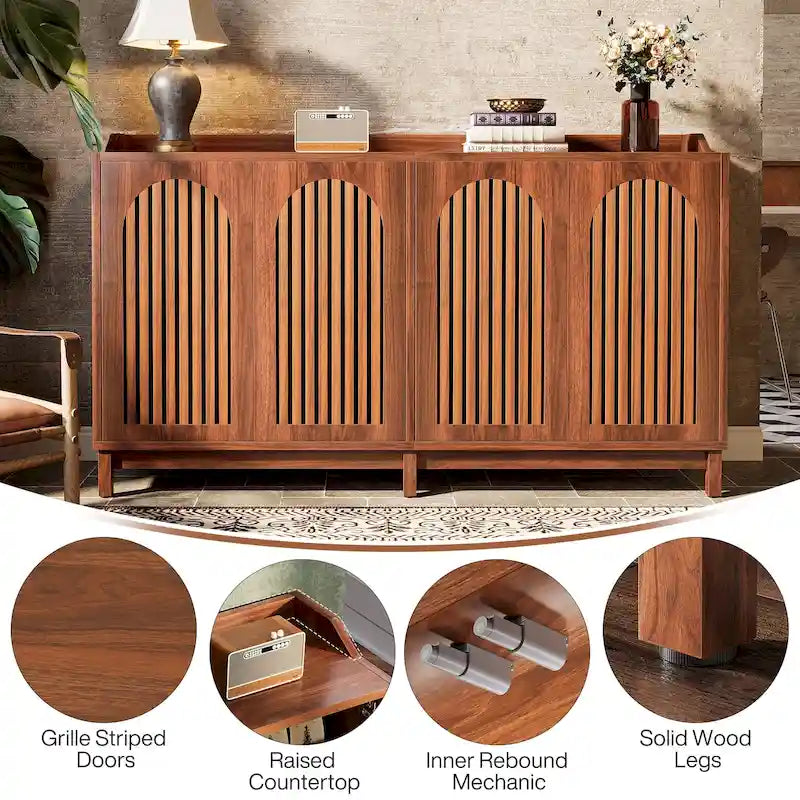 Buffet de style campagnard de 57 pouces avec portes et étagère réglable