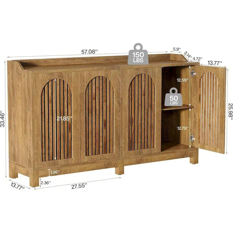 Buffet de style campagnard de 57 pouces avec portes et étagère réglable