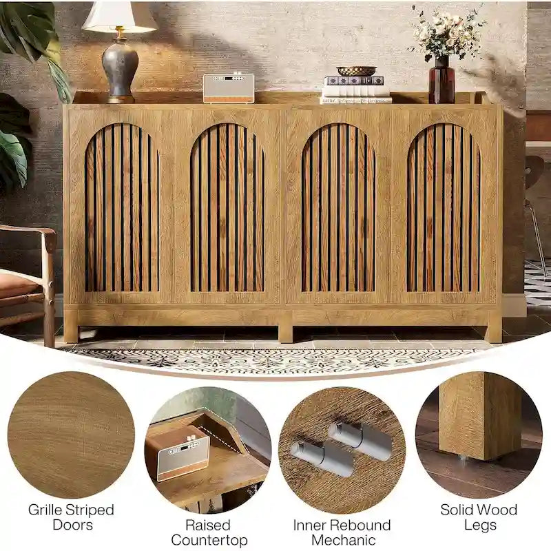 Buffet de style campagnard de 57 pouces avec portes et étagère réglable