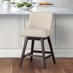 Tabourets de bar pivotants COZYMAN 26 po, structure moderne en bois, revêtement en tissu/similicuir, tabourets d'îlot rembourrés