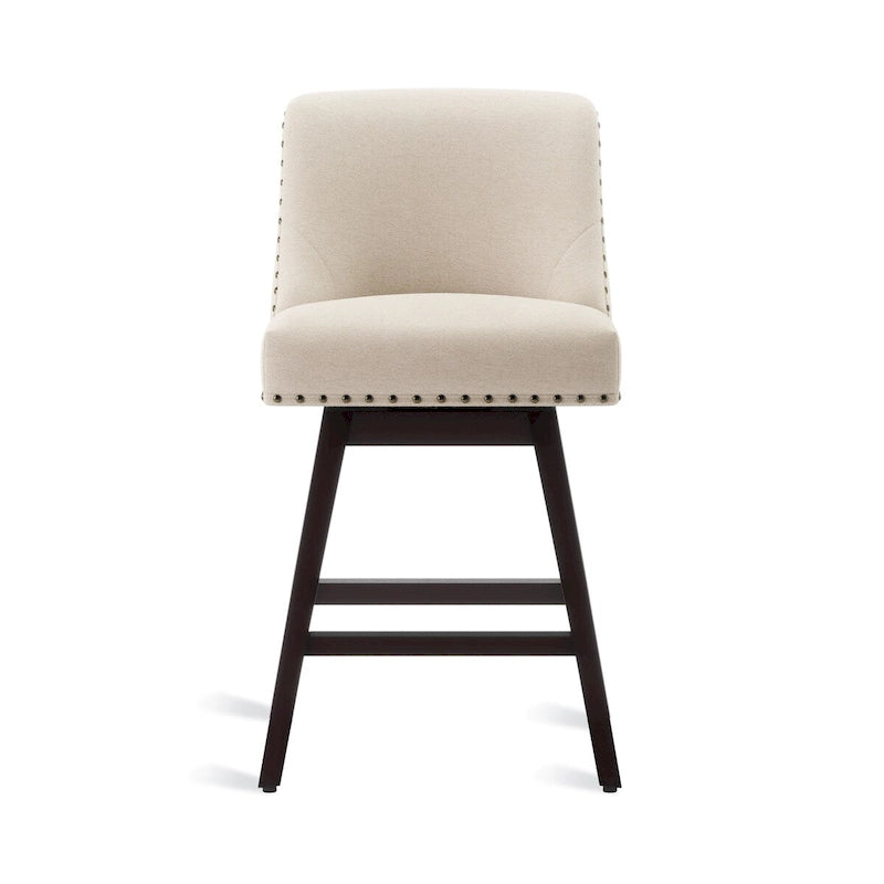 Tabourets de bar pivotants COZYMAN 26 po, structure moderne en bois, revêtement en tissu/similicuir, tabourets d'îlot rembourrés