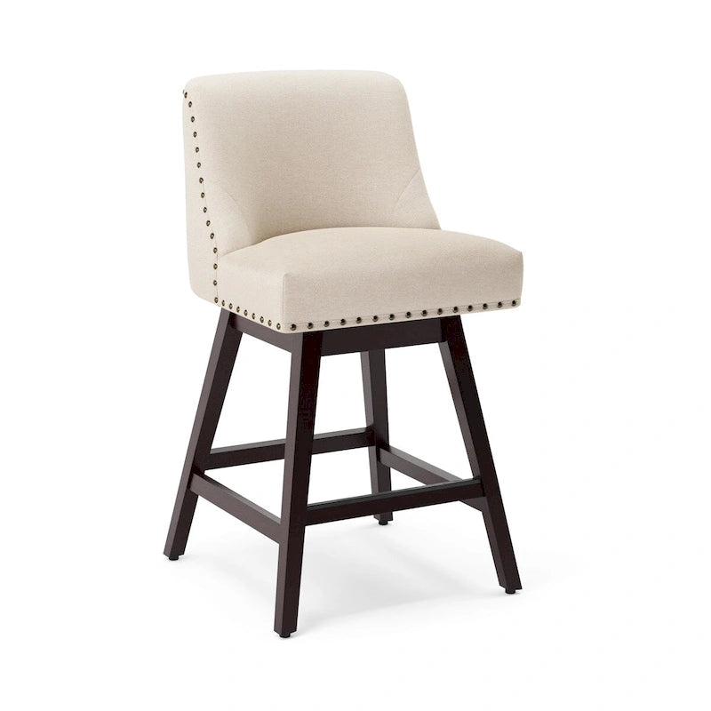 Tabourets de bar pivotants COZYMAN 26 po, structure moderne en bois, revêtement en tissu/similicuir, tabourets d'îlot rembourrés