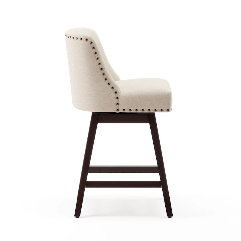 Tabourets de bar pivotants COZYMAN 26 po, structure moderne en bois, revêtement en tissu/similicuir, tabourets d'îlot rembourrés