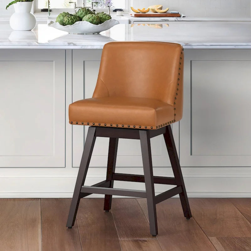 Tabourets de bar pivotants COZYMAN 26 po, structure moderne en bois, revêtement en tissu/similicuir, tabourets d'îlot rembourrés
