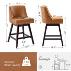 Tabourets de bar pivotants COZYMAN 26 po, structure moderne en bois, revêtement en tissu/similicuir, tabourets d'îlot rembourrés