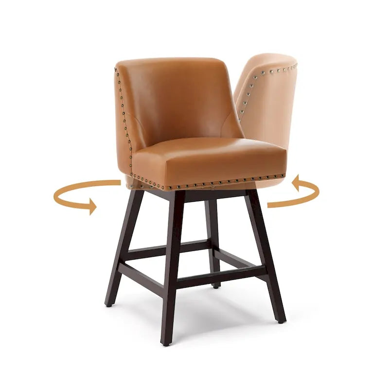Tabourets de bar pivotants COZYMAN 26 po, structure moderne en bois, revêtement en tissu/similicuir, tabourets d'îlot rembourrés