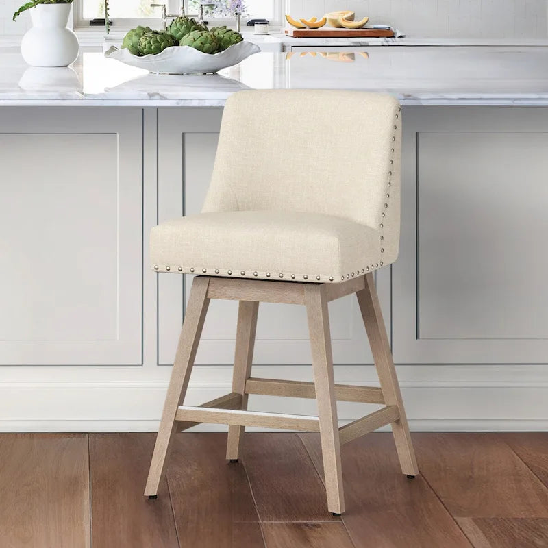 Tabourets de bar pivotants COZYMAN 26 po, structure moderne en bois, revêtement en tissu/similicuir, tabourets d'îlot rembourrés