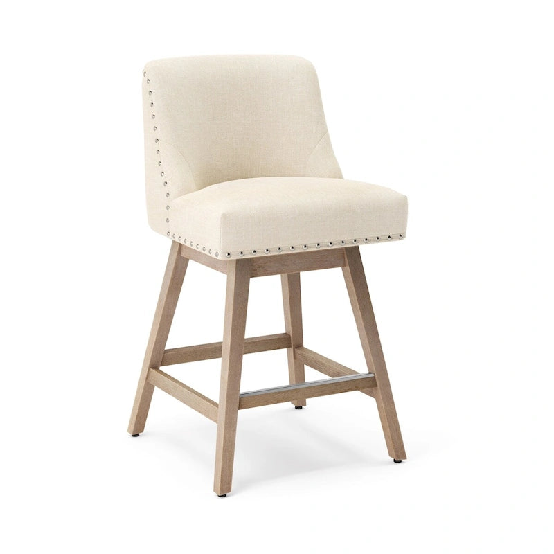 Tabourets de bar pivotants COZYMAN 26 po, structure moderne en bois, revêtement en tissu/similicuir, tabourets d'îlot rembourrés