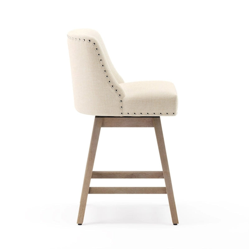Tabourets de bar pivotants COZYMAN 26 po, structure moderne en bois, revêtement en tissu/similicuir, tabourets d'îlot rembourrés