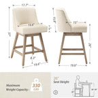 Tabourets de bar pivotants COZYMAN 26 po, structure moderne en bois, revêtement en tissu/similicuir, tabourets d'îlot rembourrés