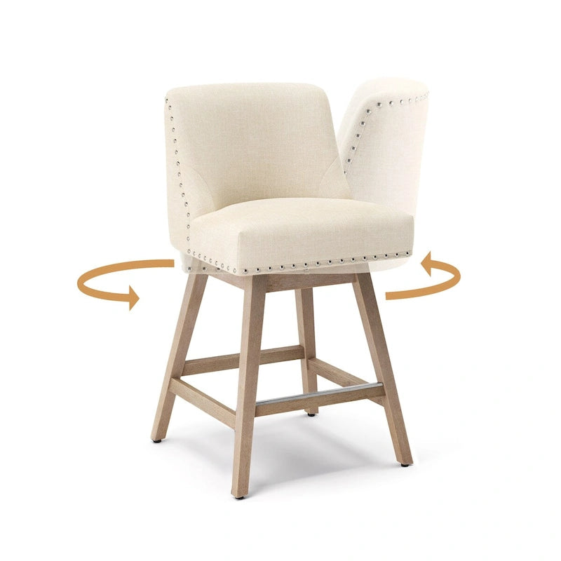 Tabourets de bar pivotants COZYMAN 26 po, structure moderne en bois, revêtement en tissu/similicuir, tabourets d'îlot rembourrés