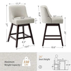 Tabourets de bar pivotants COZYMAN 26 po, structure moderne en bois, revêtement en tissu/similicuir, tabourets d'îlot rembourrés