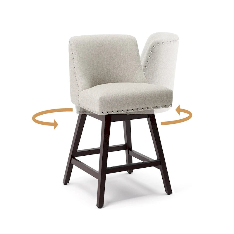 Tabourets de bar pivotants COZYMAN 26 po, structure moderne en bois, revêtement en tissu/similicuir, tabourets d'îlot rembourrés