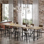 Table de bar haute pour 6 personnes avec repose-pieds, plateau en bois épais et structure en métal pour la maison/cuisine