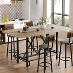 Table de bar haute pour 6 personnes avec repose-pieds, plateau en bois épais et structure en métal pour la maison/cuisine