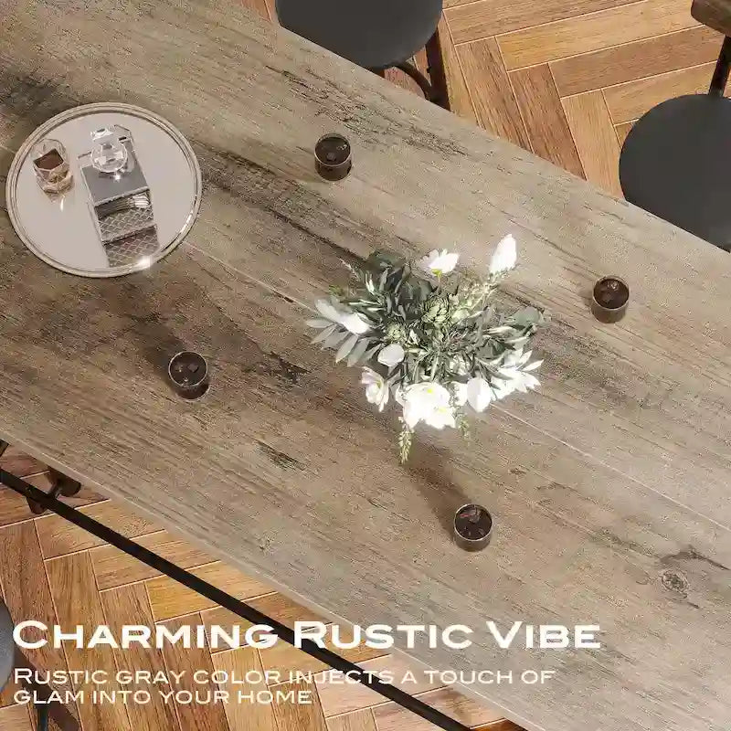 Table de bar haute pour 6 personnes avec repose-pieds, plateau en bois épais et structure en métal pour la maison/cuisine
