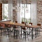 Table de bar haute pour 6 personnes avec repose-pieds, plateau en bois épais et structure en métal pour la maison/cuisine