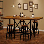 Table de bar haute pour 6 personnes avec repose-pieds, plateau en bois épais et structure en métal pour la maison/cuisine