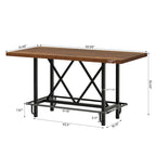 Table de bar haute pour 6 personnes avec repose-pieds, plateau en bois épais et structure en métal pour la maison/cuisine