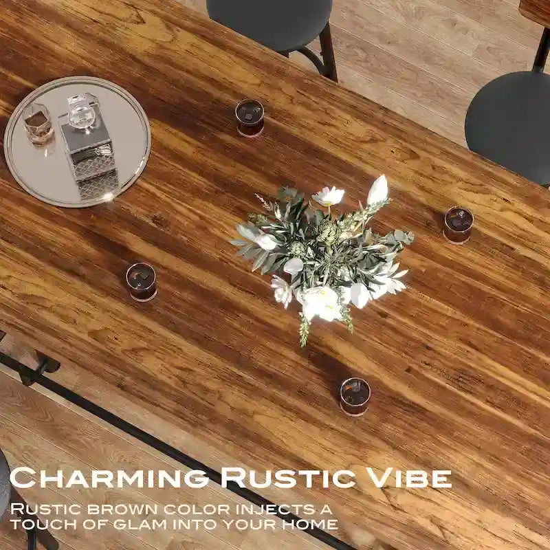 Table de bar haute pour 6 personnes avec repose-pieds, plateau en bois épais et structure en métal pour la maison/cuisine