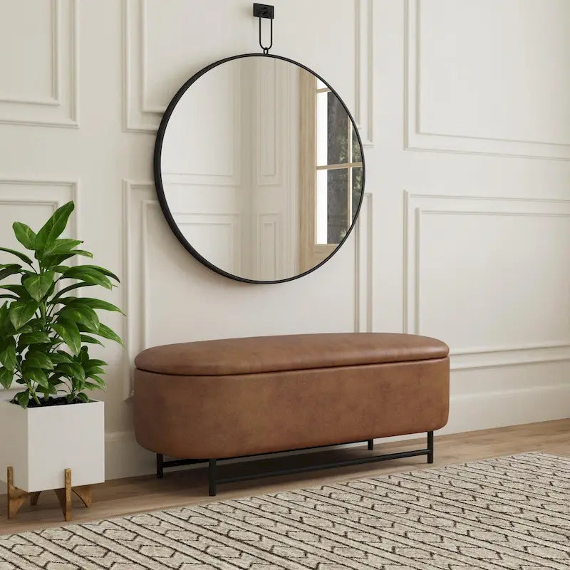 Banc de rangement moderne HomePop Ellipse avec pieds en métal