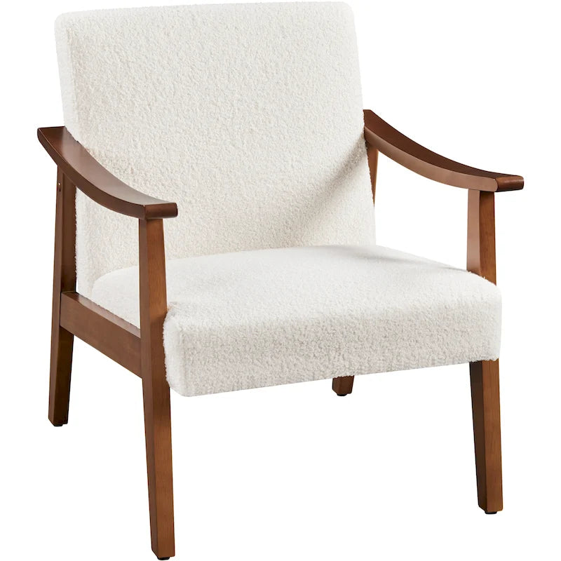 Fauteuil d'appoint rembourré Yaheetech en boucle avec pieds en bois massif - 62 cm L x 71 cm l x 74 cm H