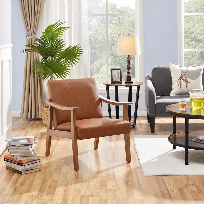 Fauteuil d'appoint rembourré Yaheetech en boucle avec pieds en bois massif - 62 cm L x 71 cm l x 74 cm H