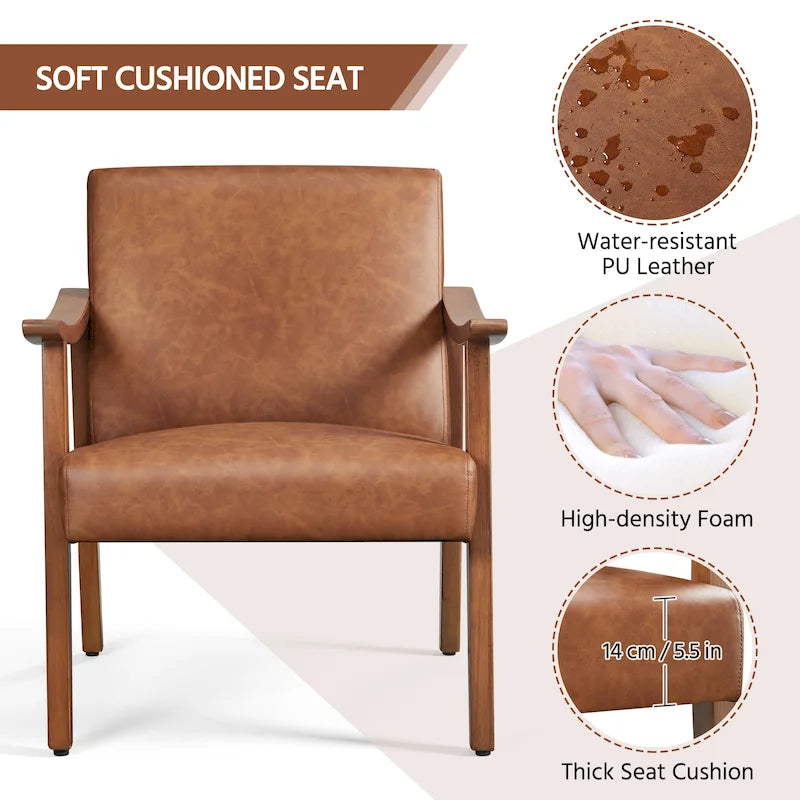 Fauteuil d'appoint rembourré Yaheetech en boucle avec pieds en bois massif - 62 cm L x 71 cm l x 74 cm H