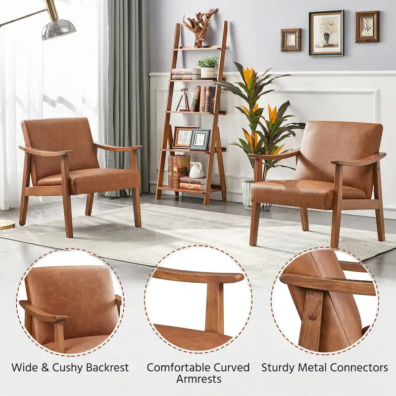 Fauteuil d'appoint rembourré Yaheetech en boucle avec pieds en bois massif - 62 cm L x 71 cm l x 74 cm H