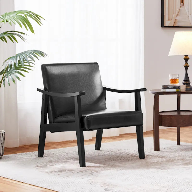 Fauteuil d'appoint rembourré Yaheetech en boucle avec pieds en bois massif - 62 cm L x 71 cm l x 74 cm H