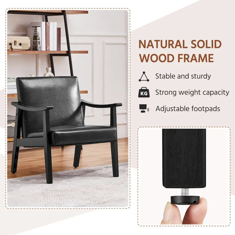 Fauteuil d'appoint rembourré Yaheetech en boucle avec pieds en bois massif - 62 cm L x 71 cm l x 74 cm H