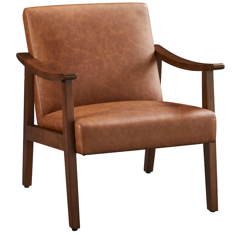 Fauteuil d'appoint rembourré Yaheetech en boucle avec pieds en bois massif - 62 cm L x 71 cm l x 74 cm H