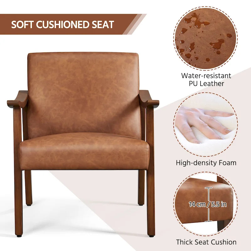 Fauteuil d'appoint rembourré Yaheetech en boucle avec pieds en bois massif - 62 cm L x 71 cm l x 74 cm H