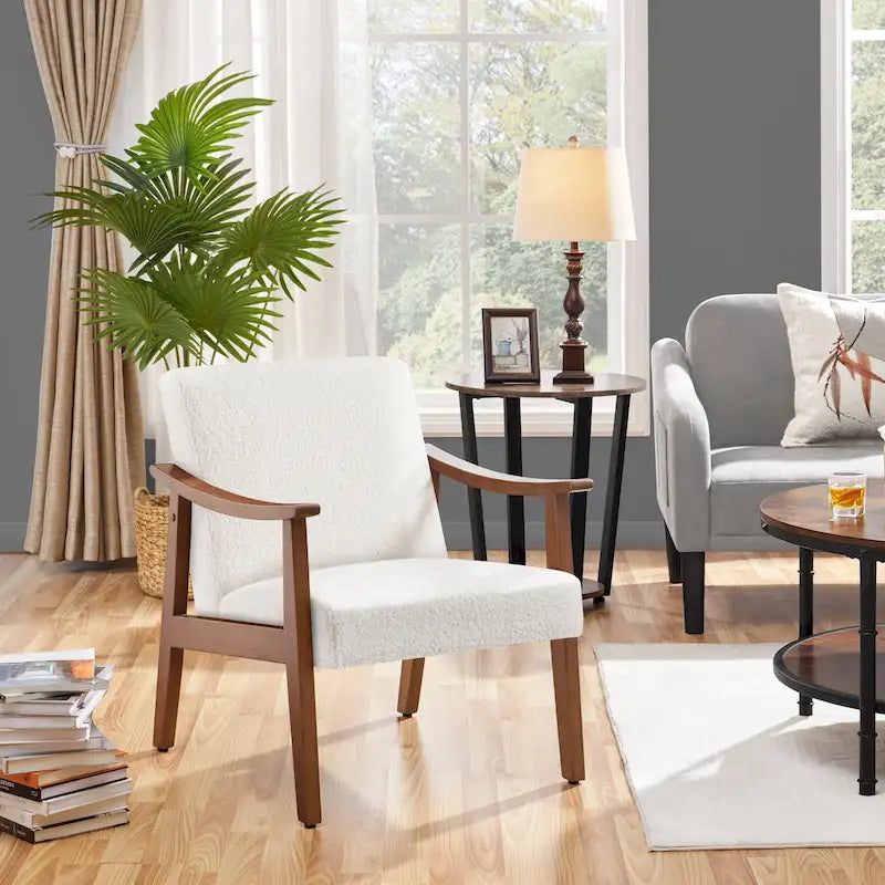 Fauteuil d'appoint rembourré Yaheetech en boucle avec pieds en bois massif - 62 cm L x 71 cm l x 74 cm H