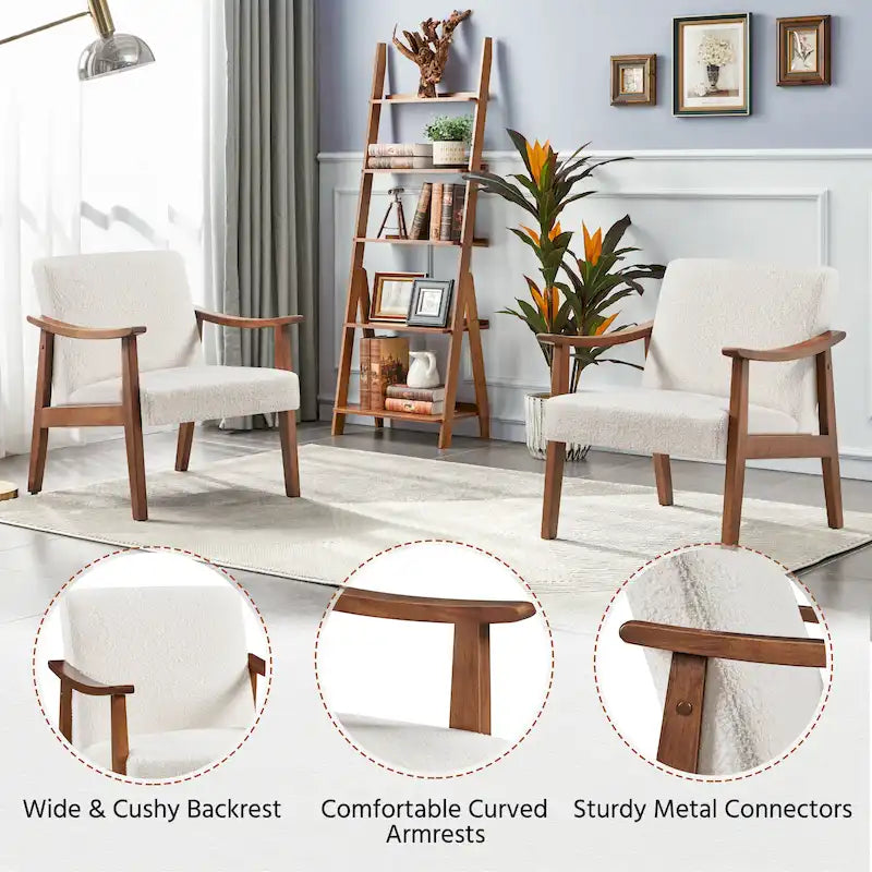 Fauteuil d'appoint rembourré Yaheetech en boucle avec pieds en bois massif - 62 cm L x 71 cm l x 74 cm H