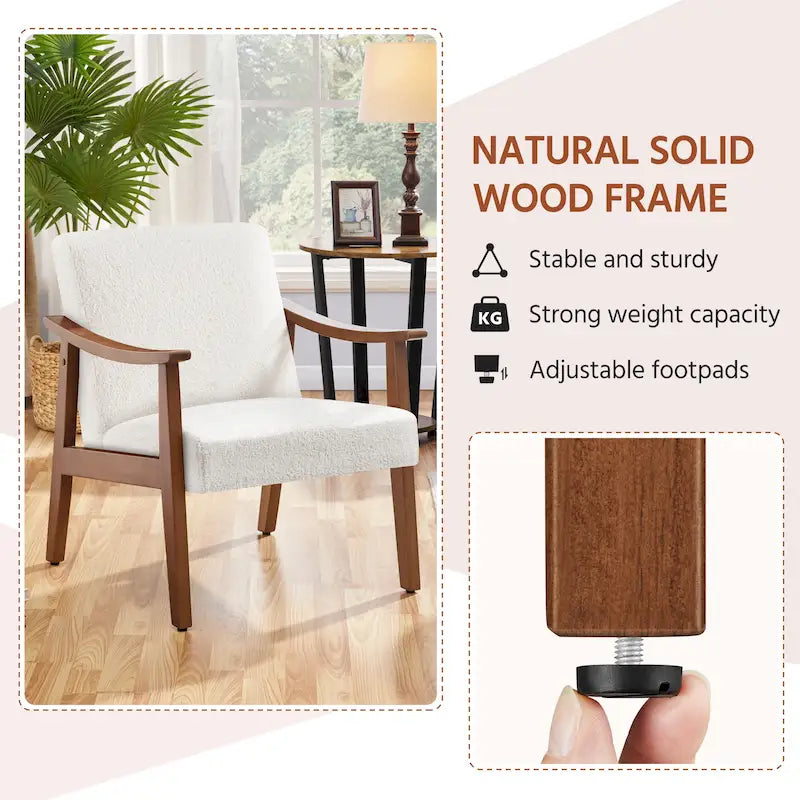 Fauteuil d'appoint rembourré Yaheetech en boucle avec pieds en bois massif - 62 cm L x 71 cm l x 74 cm H