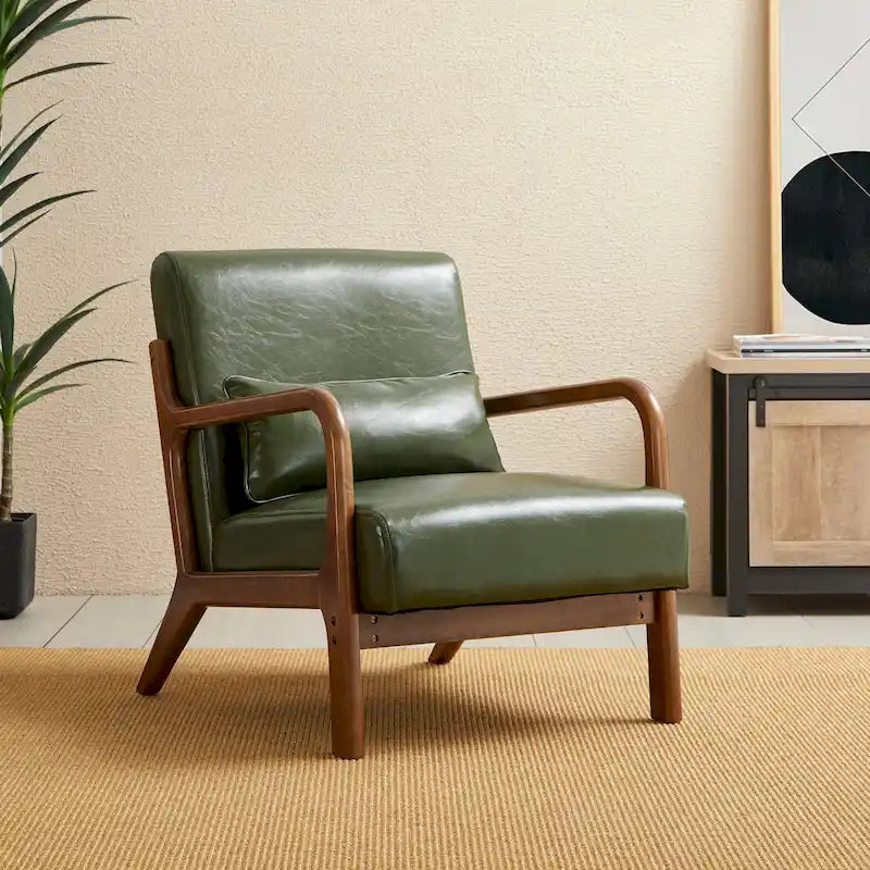 Fauteuil d'appoint Glitzhome style moderne mi-siècle en similicuir avec coussin - 65,4 cm (L) x 85,7 cm (P) x 78,1 cm (H)