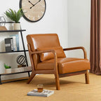 Fauteuil d'appoint Glitzhome style moderne mi-siècle en similicuir avec coussin - 65,4 cm (L) x 85,7 cm (P) x 78,1 cm (H)