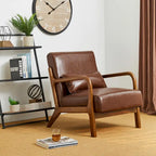 Fauteuil d'appoint Glitzhome style moderne mi-siècle en similicuir avec coussin - 65,4 cm (L) x 85,7 cm (P) x 78,1 cm (H)