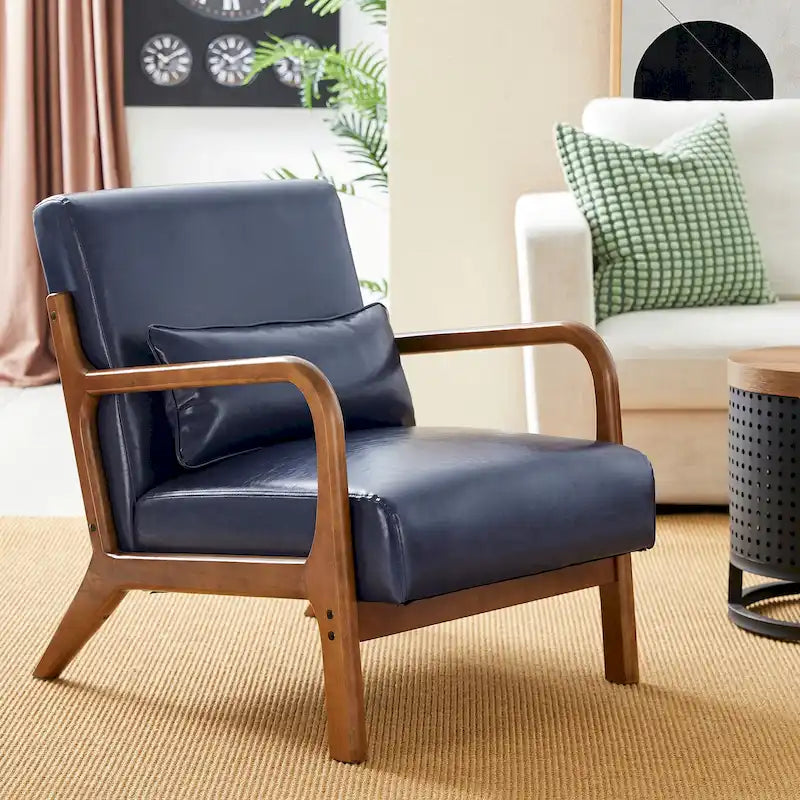 Fauteuil d'appoint Glitzhome style moderne mi-siècle en similicuir avec coussin - 65,4 cm (L) x 85,7 cm (P) x 78,1 cm (H)