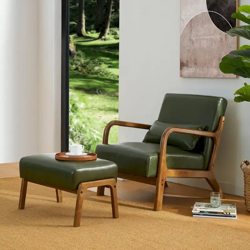 Fauteuil d'appoint Glitzhome style moderne mi-siècle en similicuir avec coussin - 65,4 cm (L) x 85,7 cm (P) x 78,1 cm (H)
