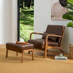Fauteuil d'appoint Glitzhome style moderne mi-siècle en similicuir avec coussin - 65,4 cm (L) x 85,7 cm (P) x 78,1 cm (H)