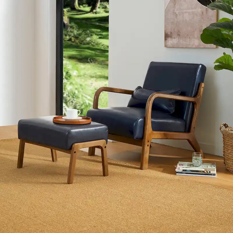 Fauteuil d'appoint Glitzhome style moderne mi-siècle en similicuir avec coussin - 65,4 cm (L) x 85,7 cm (P) x 78,1 cm (H)