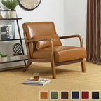 Fauteuil d'appoint Glitzhome style moderne mi-siècle en similicuir avec coussin - 65,4 cm (L) x 85,7 cm (P) x 78,1 cm (H)