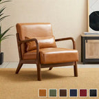 Fauteuil d'appoint Glitzhome style moderne mi-siècle en similicuir avec coussin - 65,4 cm (L) x 85,7 cm (P) x 78,1 cm (H)