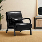 Fauteuil d'appoint Glitzhome style moderne mi-siècle en similicuir avec coussin - 65,4 cm (L) x 85,7 cm (P) x 78,1 cm (H)