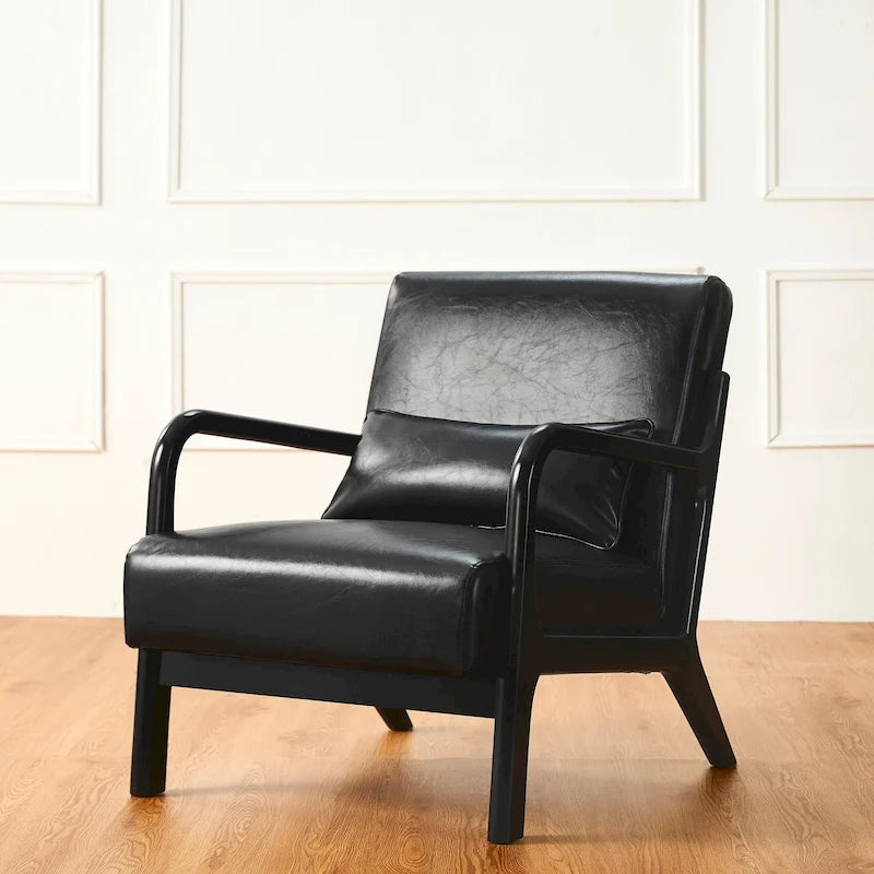 Fauteuil d'appoint Glitzhome style moderne mi-siècle en similicuir avec coussin - 65,4 cm (L) x 85,7 cm (P) x 78,1 cm (H)